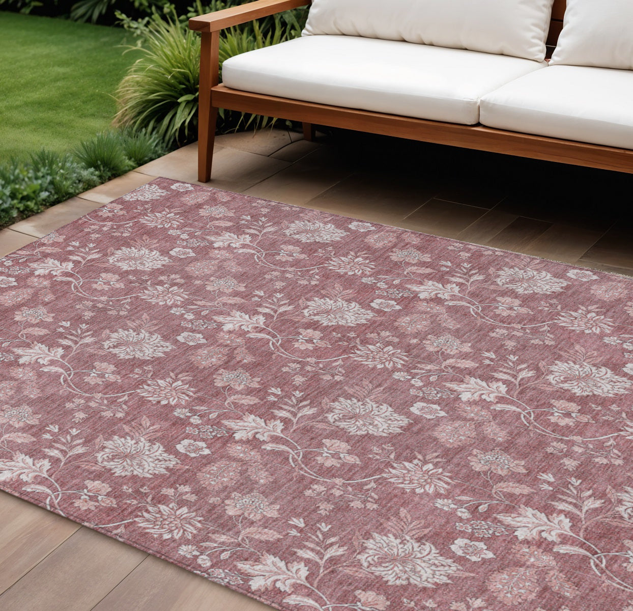 10 X 14 Blush Pink And Mauve Floral Washable Indoor Outdoor Area Rug