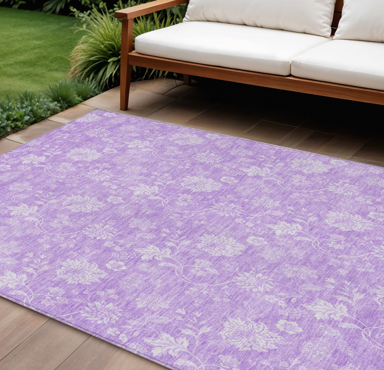 8 X 10 Lavender And Lilac Floral Washable Indoor Outdoor Area Rug