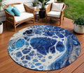 8 Navy Blue And Gray Round Nautical Washable Indoor Outdoor Area Rug
