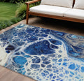 9 X 12 Navy Blue And Gray Nautical Washable Indoor Outdoor Area Rug