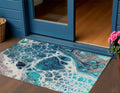 3 X 5 Teal Blue And Navy Blue Nautical Washable Indoor Outdoor Area Rug