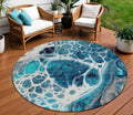8 Teal Blue And Navy Blue Round Nautical Washable Indoor Outdoor Area Rug