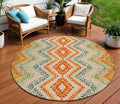 8 Beige Orange And Red Round Geometric Washable Indoor Outdoor Area Rug