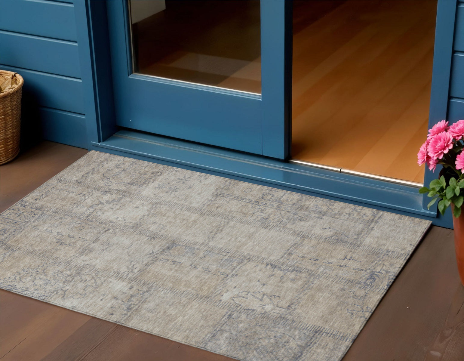 3 X 5 Beige Taupe And Brown Patchwork Washable Indoor Outdoor Area Rug