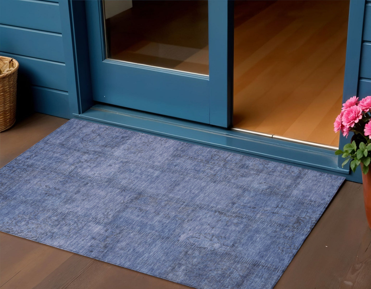 3 X 5 Denim Blue And Sky Blue Patchwork Washable Indoor Outdoor Area Rug