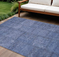 9 X 12 Denim Blue And Sky Blue Patchwork Washable Indoor Outdoor Area Rug