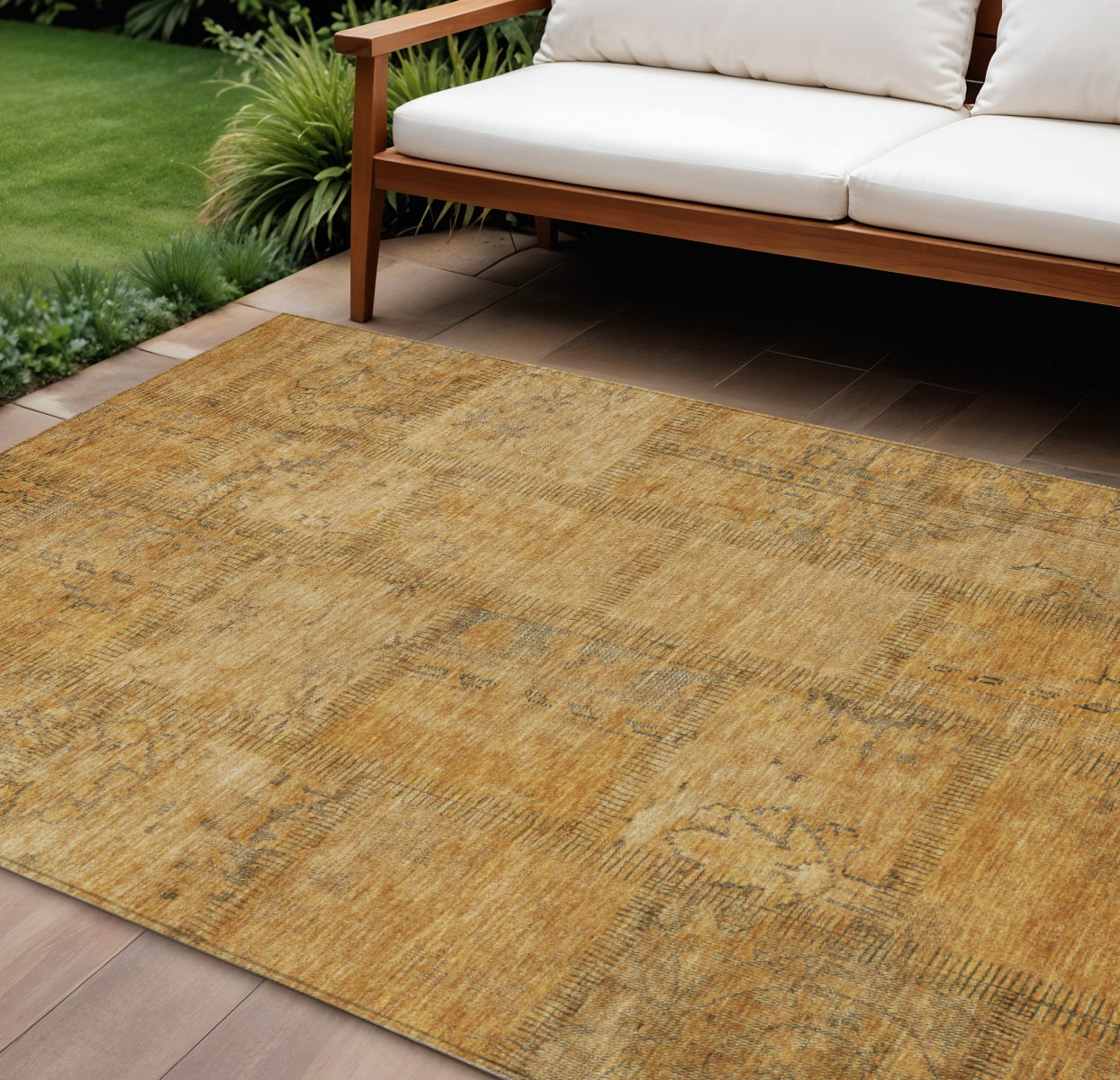 10 X 14 Peach Gray And Charcoal Patchwork Washable Indoor Outdoor Area Rug