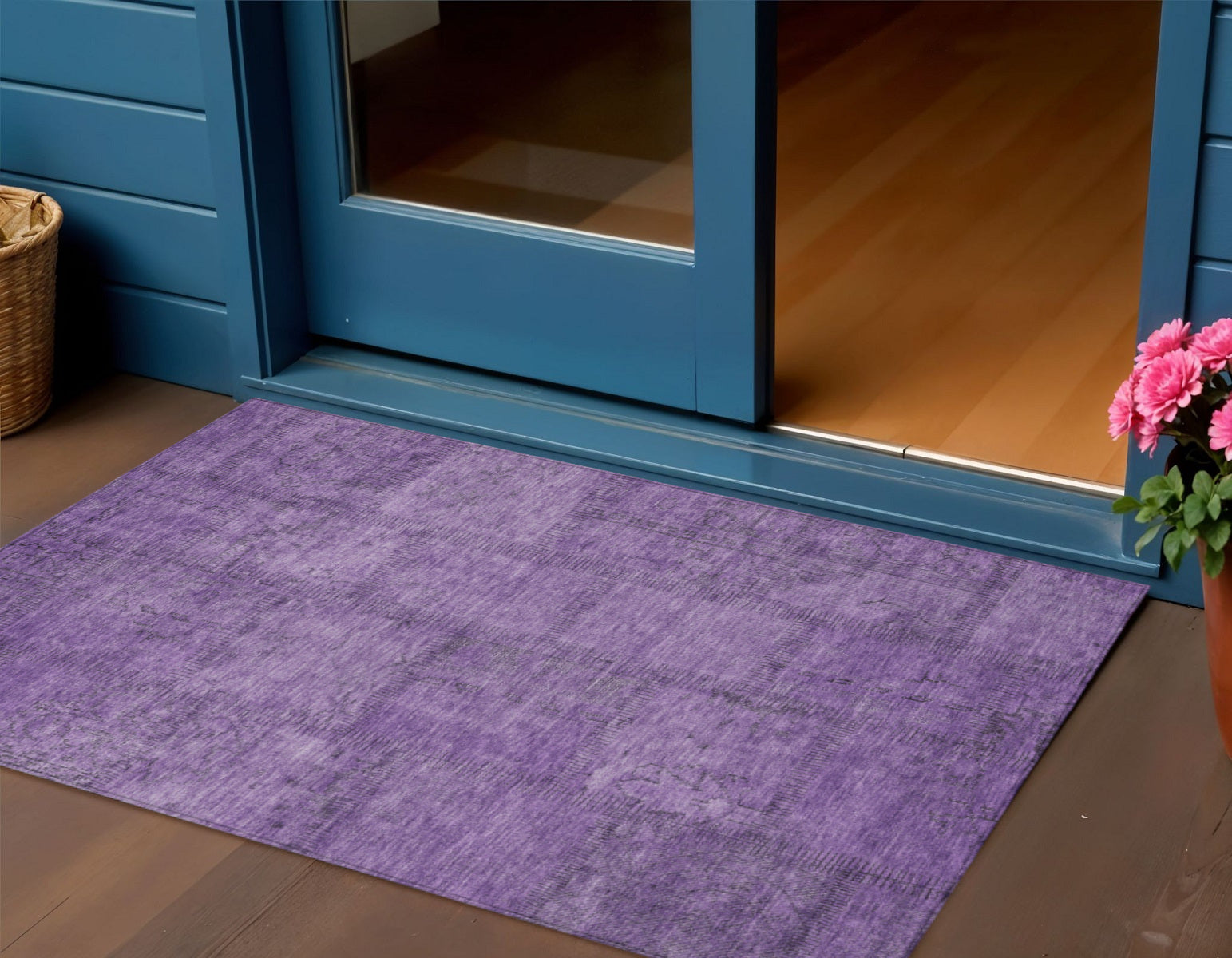 3 X 5 Purple Eggplant And Gray Patchwork Washable Indoor Outdoor Area Rug