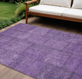 9 X 12 Purple Eggplant And Gray Patchwork Washable Indoor Outdoor Area Rug
