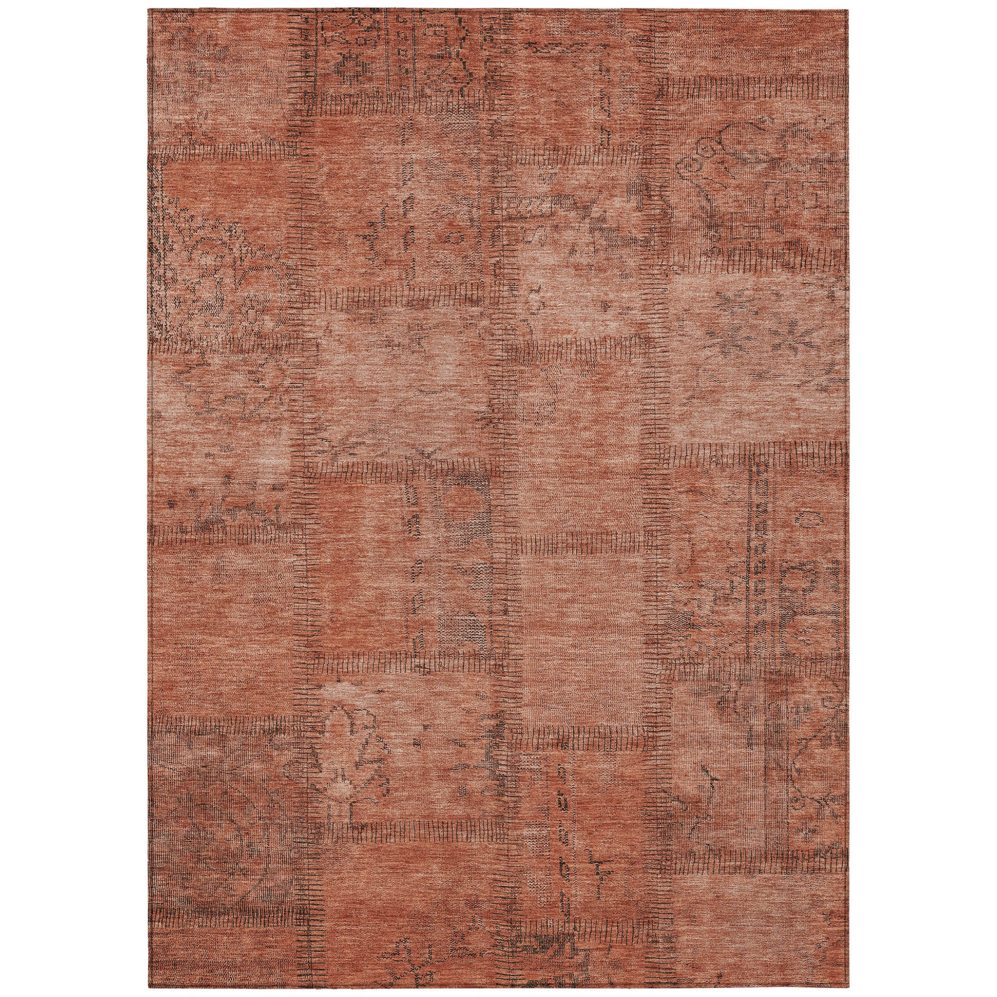 10 X 14 Salmon Copper And Gray Patchwork Washable Indoor Outdoor Area Rug