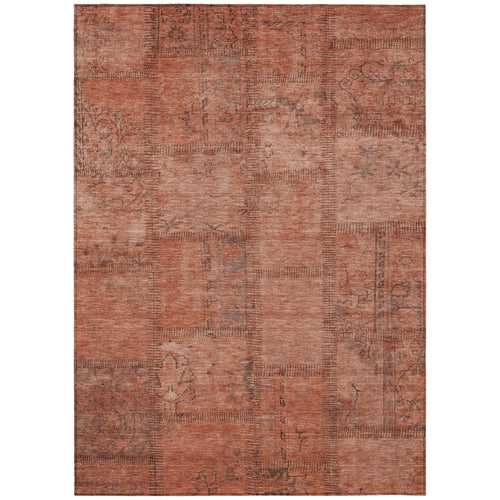 10 X 14 Salmon Copper And Gray Patchwork Washable Indoor Outdoor Area Rug