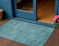 3 X 5 Teal Blue And Aqua Patchwork Washable Indoor Outdoor Area Rug