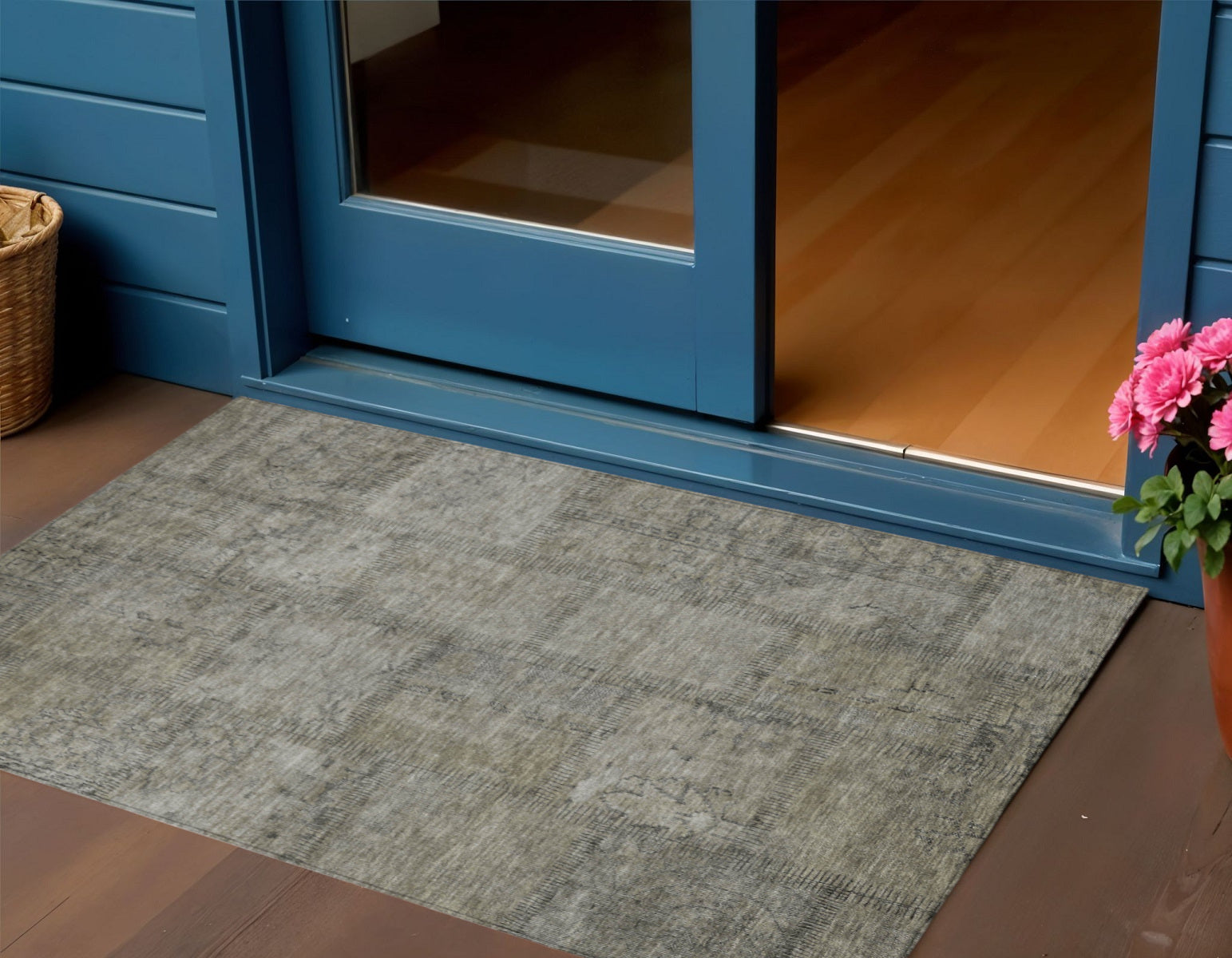 3 X 5 Taupe Brown And Beige Patchwork Washable Indoor Outdoor Area Rug
