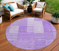 8 Lavender And Purple Round Striped Washable Indoor Outdoor Area Rug