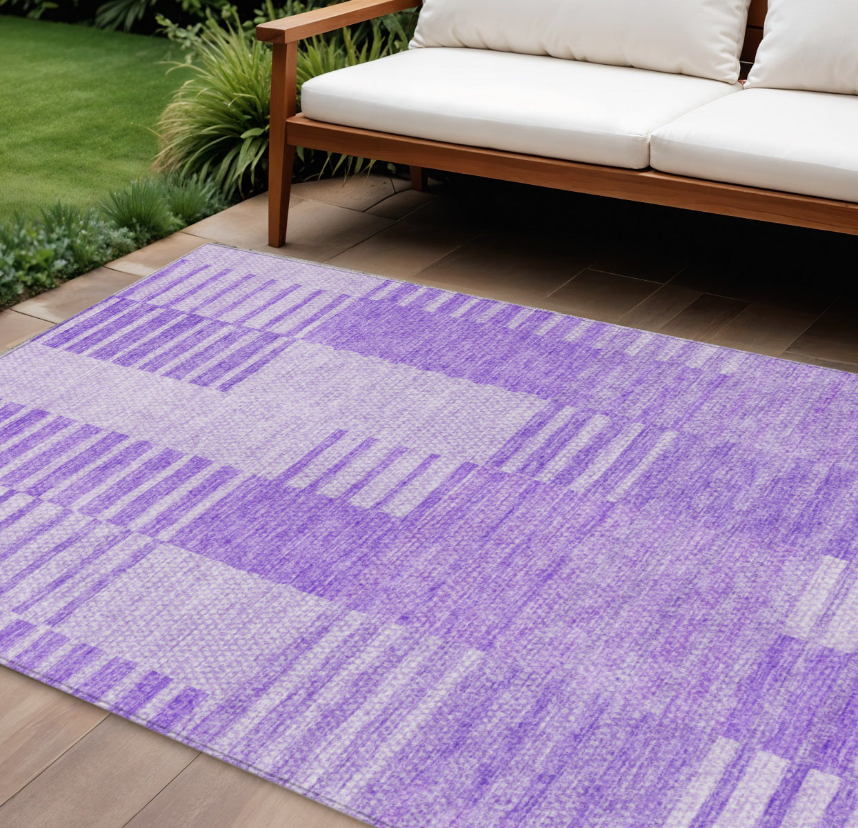 10 X 14 Lavender And Purple Striped Washable Indoor Outdoor Area Rug