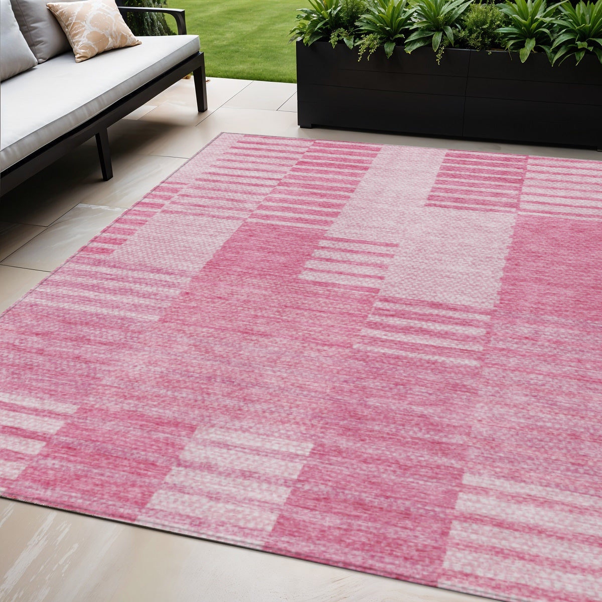 5 X 8 Pink And Blush Striped Washable Indoor Outdoor Area Rug