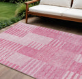 10 X 14 Pink And Blush Striped Washable Indoor Outdoor Area Rug