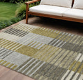 10 X 14 Brown Gold And Taupe Striped Washable Indoor Outdoor Area Rug