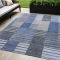 5 X 8 Denim Blue And Navy Blue Striped Washable Indoor Outdoor Area Rug