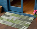 3 X 5 Green And Olive Green Striped Washable Indoor Outdoor Area Rug