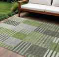 8 X 10 Green And Olive Green Striped Washable Indoor Outdoor Area Rug