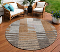 8 Chocolate And Gray Round Striped Washable Indoor Outdoor Area Rug