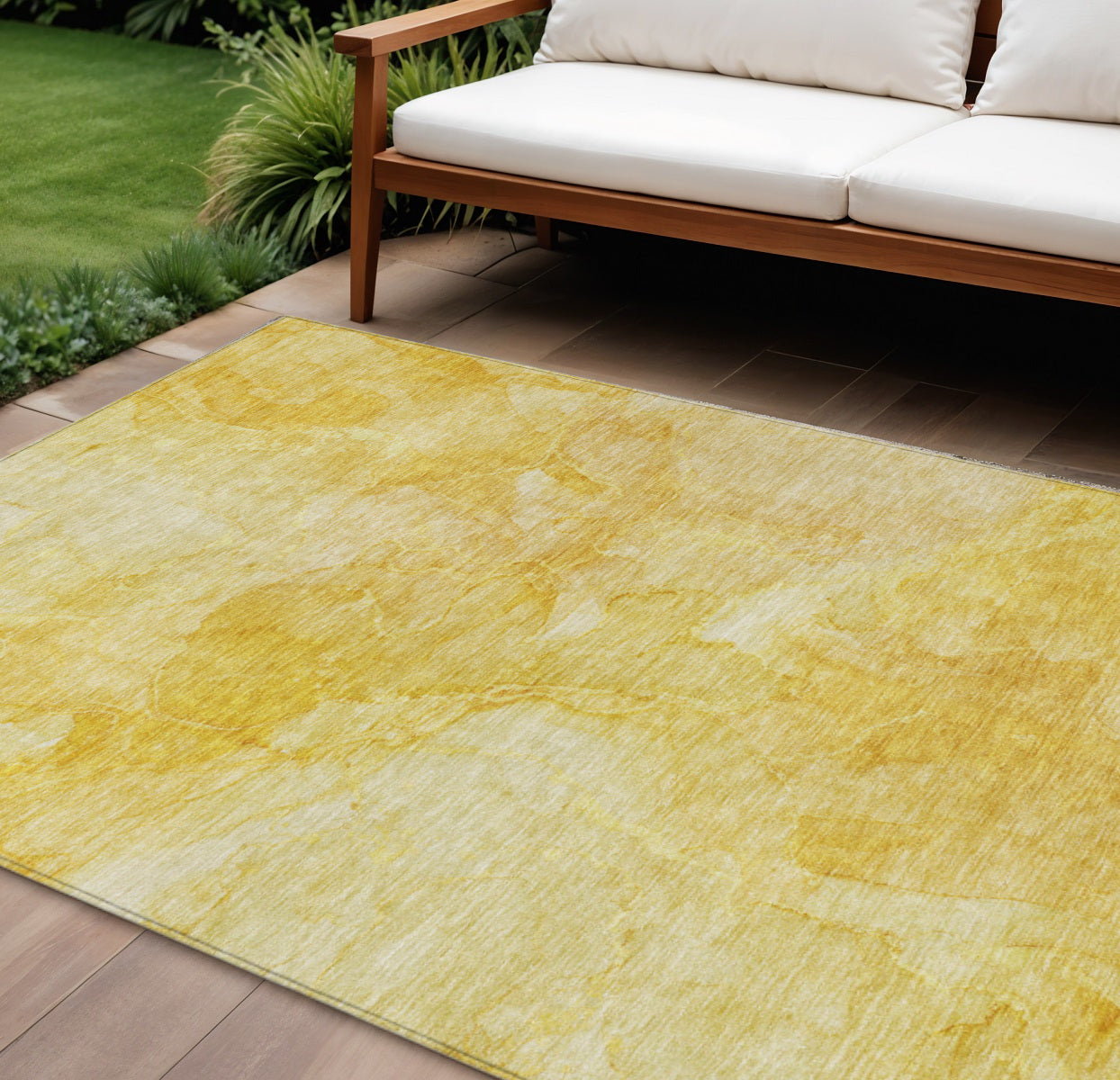 10 X 14 Gold And Yellow Nautical Washable Indoor Outdoor Area Rug