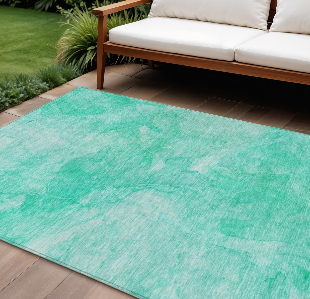 8 X 10 Teal Blue And Aqua Nautical Washable Indoor Outdoor Area Rug