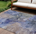 10 X 14 Navy Blue And Beige Abstract Washable Indoor Outdoor Area Rug