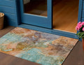 3 X 5 Copper Orange And Teal Blue Abstract Washable Indoor Outdoor Area Rug