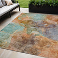5 X 8 Copper Orange And Teal Blue Abstract Washable Indoor Outdoor Area Rug
