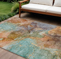 10 X 14 Copper Orange And Teal Blue Abstract Washable Indoor Outdoor Area Rug