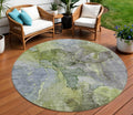 8 Olive Green And Gray Round Abstract Washable Indoor Outdoor Area Rug