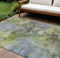 10 X 14 Olive Green And Gray Abstract Washable Indoor Outdoor Area Rug