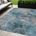 5 X 8 Teal Blue And Navy Blue Abstract Washable Indoor Outdoor Area Rug