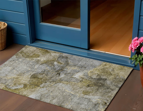 3 X 5 Taupe Brown And Gray Abstract Washable Indoor Outdoor Area Rug