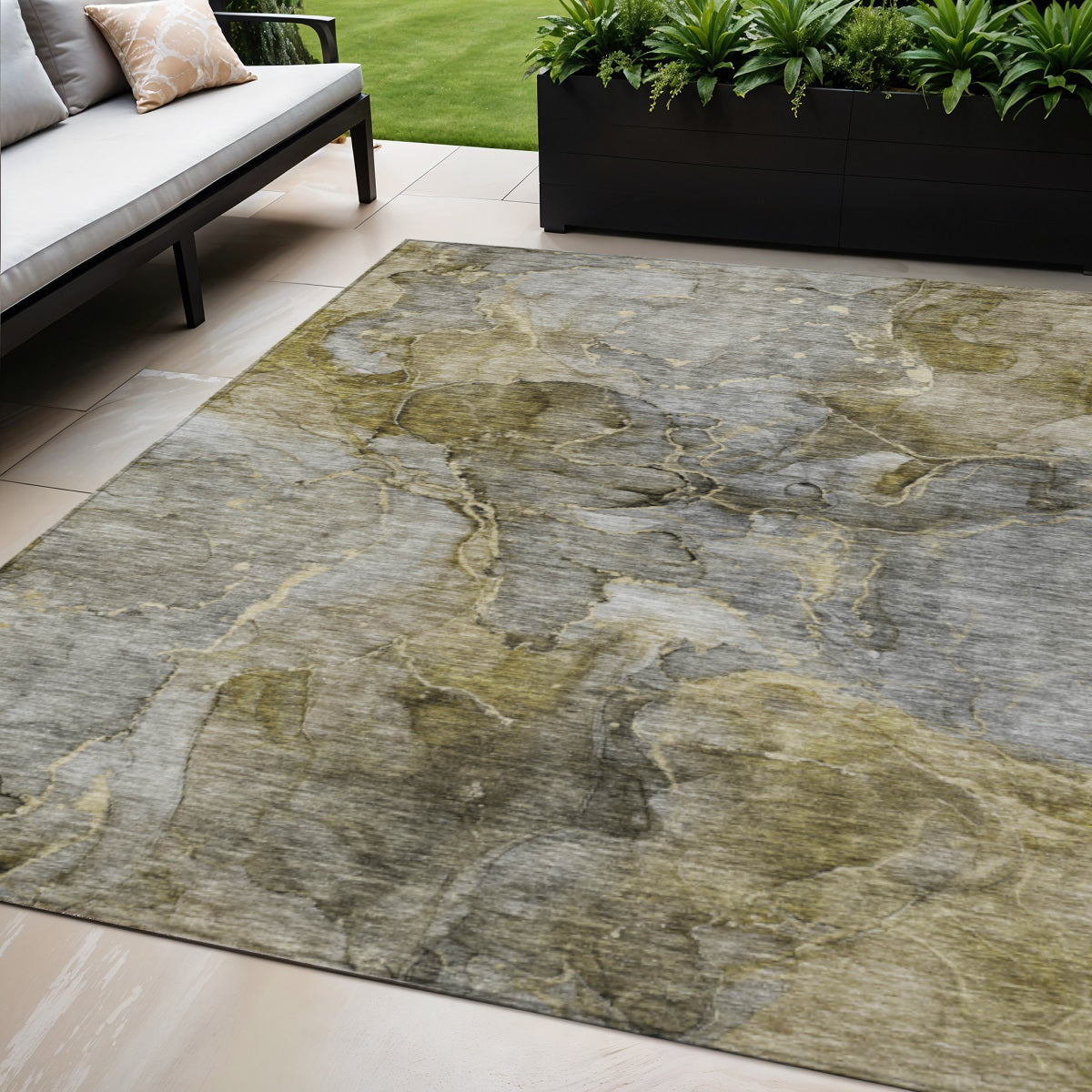 5 X 8 Taupe Brown And Gray Abstract Washable Indoor Outdoor Area Rug