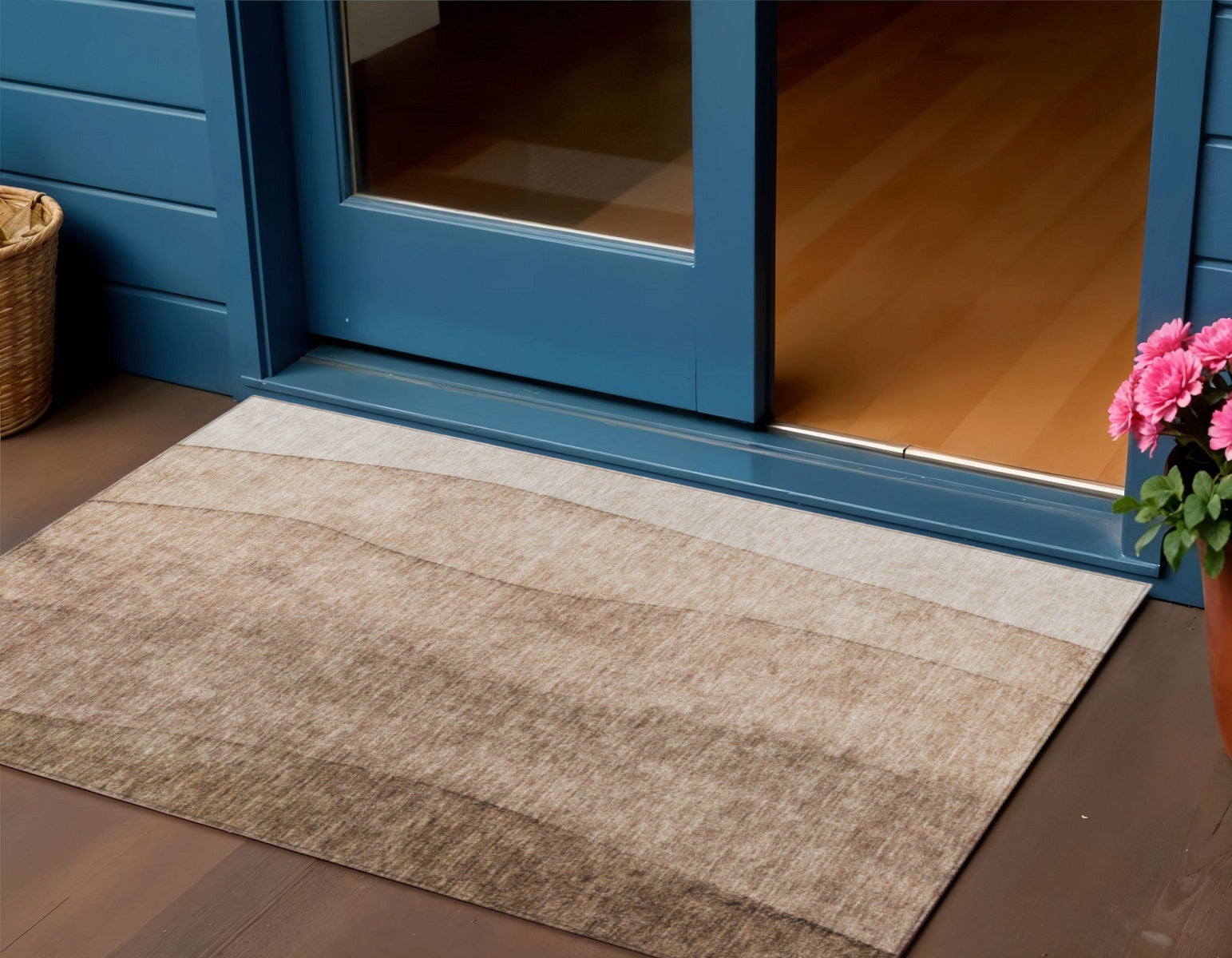 3 X 5 Brown And Beige Ombre Washable Indoor Outdoor Area Rug