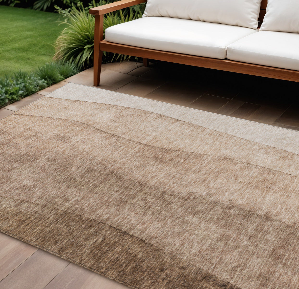 8 X 10 Brown And Beige Ombre Washable Indoor Outdoor Area Rug