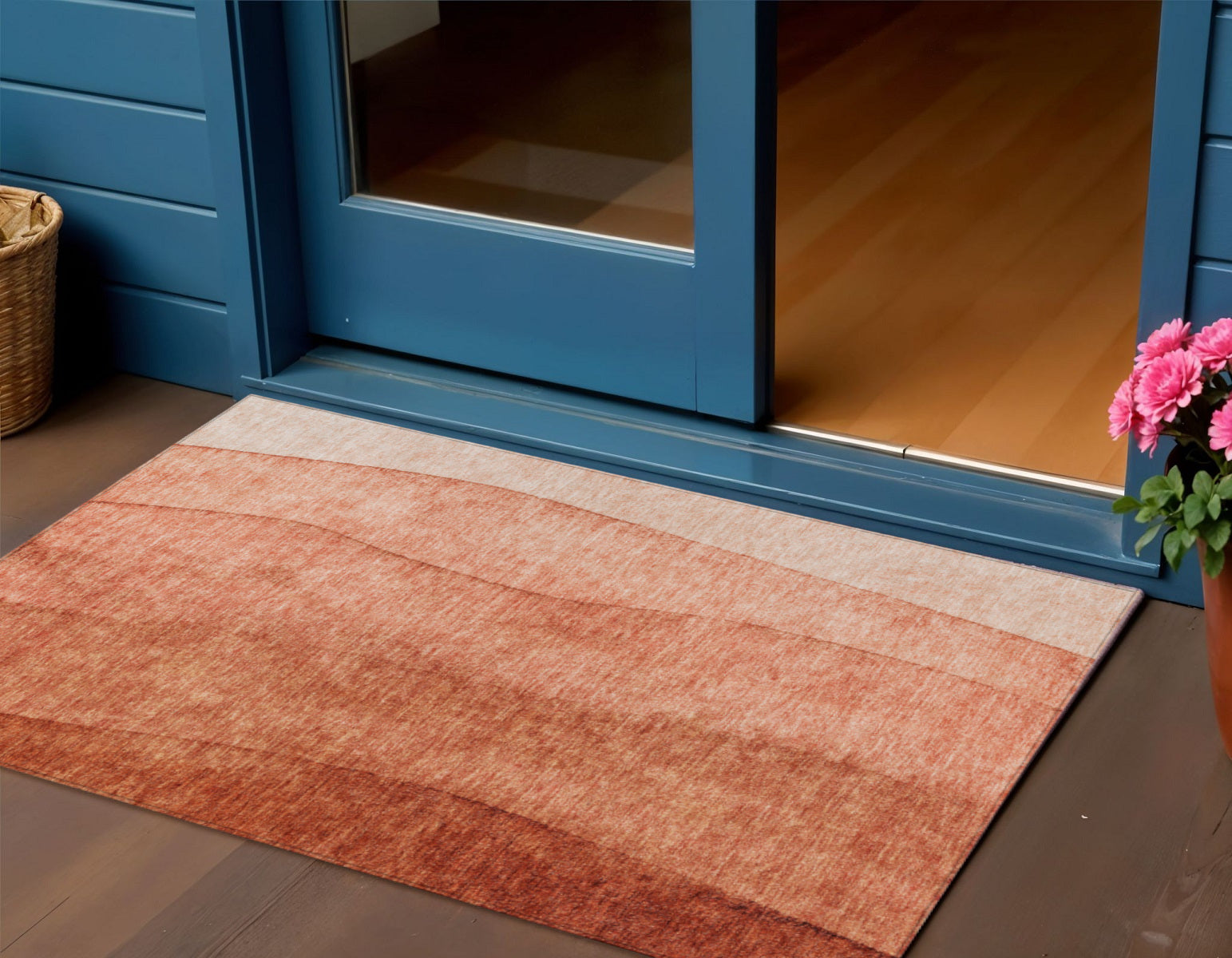 3 X 5 Red Copper And Terra Cotta Ombre Washable Indoor Outdoor Area Rug
