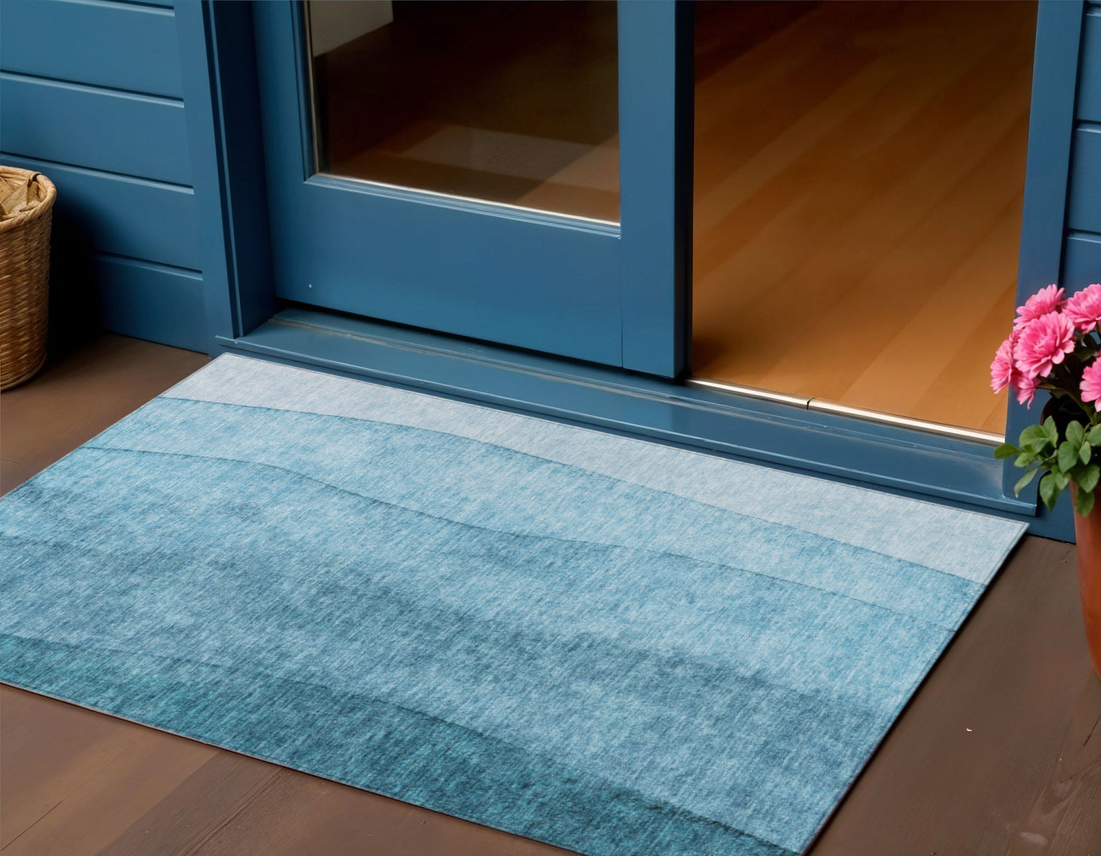 3 X 5 Teal Blue Aqua And Blue Ombre Washable Indoor Outdoor Area Rug