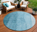 8 Teal Blue Aqua And Blue Round Ombre Washable Indoor Outdoor Area Rug