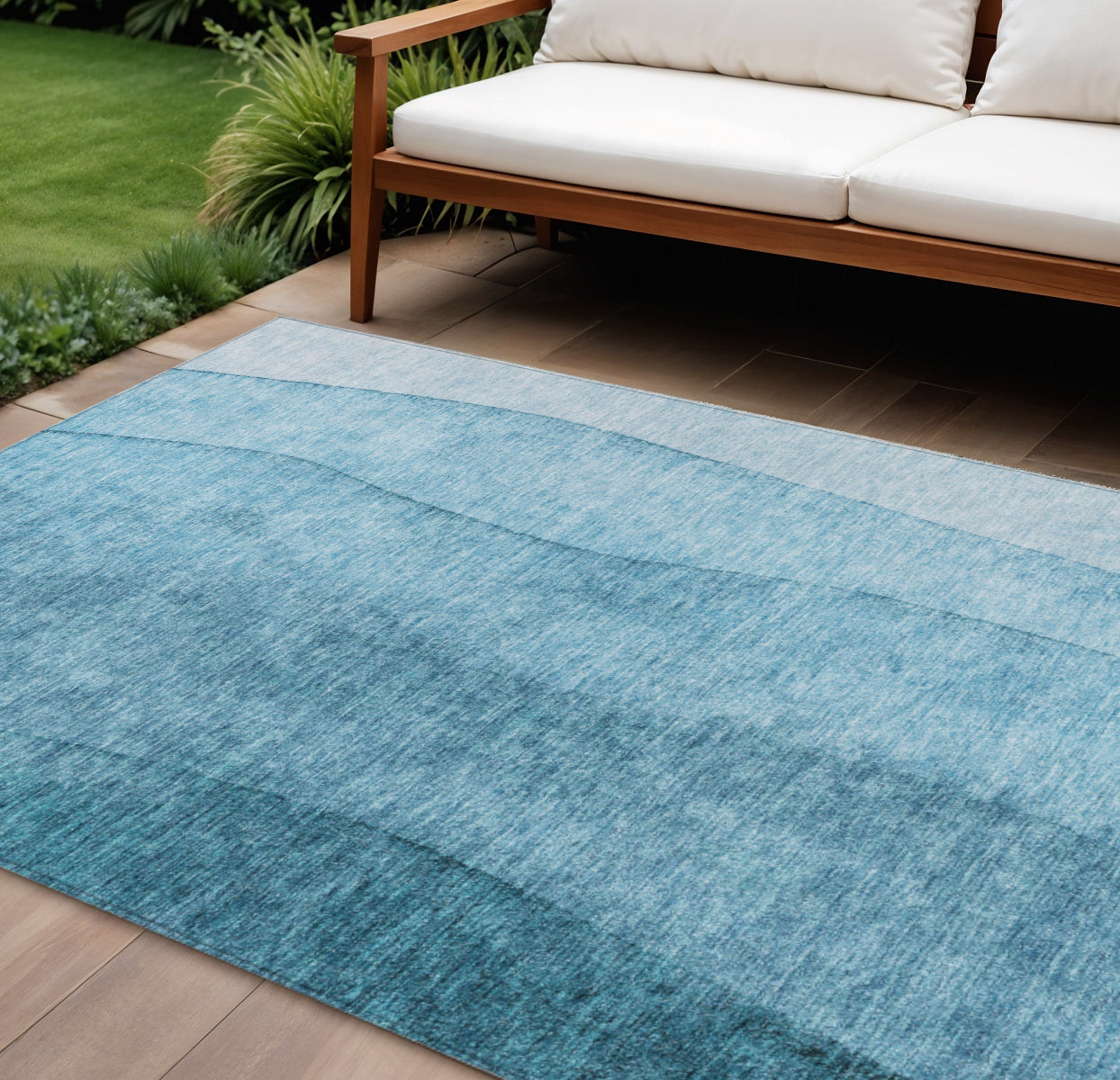 8 X 10 Teal Blue Aqua And Blue Ombre Washable Indoor Outdoor Area Rug