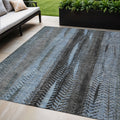 5 X 8 Blue Gray And Charcoal Botanical Leaves Washable Indoor Outdoor Area Rug