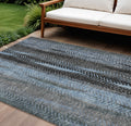 10 X 14 Blue Gray And Charcoal Botanical Leaves Washable Indoor Outdoor Area Rug