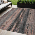 5 X 8 Blue Charcoal And Copper Botanical Leaves Washable Indoor Outdoor Area Rug