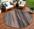 8 Blue Charcoal And Copper Round Botanical Leaves Washable Indoor Outdoor Area Rug