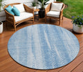 8 Sky Blue And Denim Blue Round Botanical Leaves Washable Indoor Outdoor Area Rug