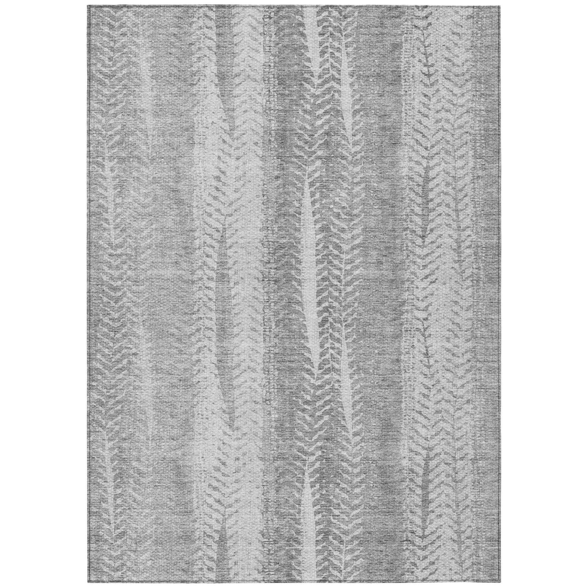 5 X 8 Silver Gray And Graphite Botanical Leaves Washable Indoor Outdoor Area Rug