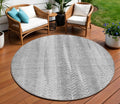 8 Silver Gray And Graphite Round Botanical Leaves Washable Indoor Outdoor Area Rug